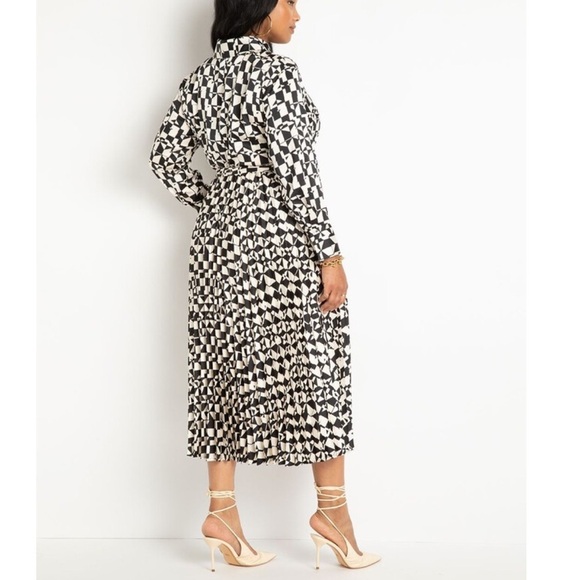 Eloquii Dresses & Skirts - Eloquii Women's Dress Size 20 Black White Pleated Fit Flare Long Sleeve Collar